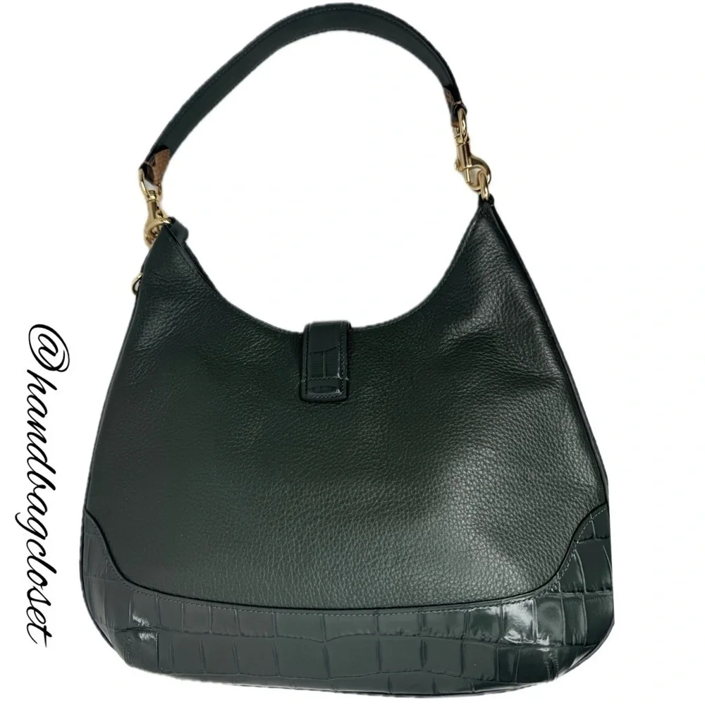 COACH AMBER IVY GREEN MIXED CROC LEATHER GOLD SHOULDER BAG AND WALLET SET
